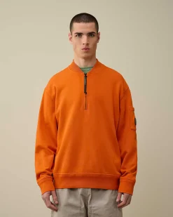 C.P. Company Cotton Diagonal Fleece Zipped Sweatshirt Gold Flame-Orange Best Sale