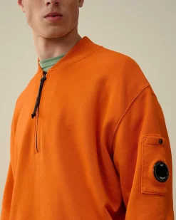 C.P. Company Cotton Diagonal Fleece Zipped Sweatshirt Gold Flame-Orange Best Sale