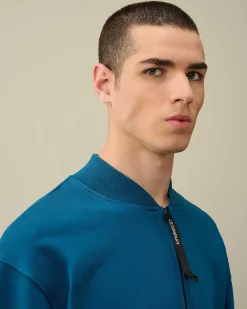 C.P. Company Cotton Diagonal Fleece Zipped Sweatshirt Ink Blue New