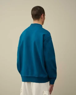 C.P. Company Cotton Diagonal Fleece Zipped Sweatshirt Ink Blue New