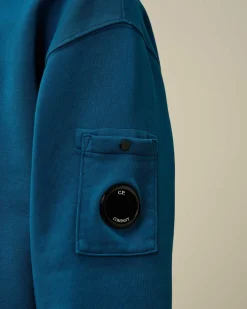 C.P. Company Cotton Diagonal Fleece Zipped Sweatshirt Ink Blue New