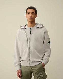 C.P. Company Cotton Fleece Hooded Sweatshirt Drizzle Grey Discount