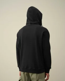 C.P. Company Cotton Fleece Hooded Sweatshirt Black Cheap