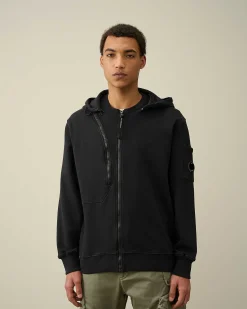 C.P. Company Cotton Fleece Hooded Sweatshirt Black Cheap