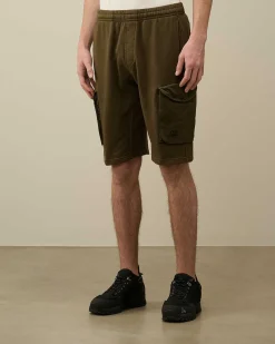 C.P. Company Cotton Fleece Mixed Cargo Shorts Ivy Green Cheap