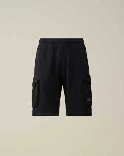 C.P. Company Cotton Fleece Mixed Cargo Shorts Total Eclipse-Blue Discount