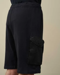 C.P. Company Cotton Fleece Mixed Cargo Shorts Total Eclipse-Blue Discount