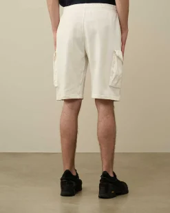 C.P. Company Cotton Fleece Mixed Cargo Shorts Gauze White Cheap