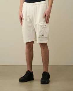 C.P. Company Cotton Fleece Mixed Cargo Shorts Gauze White Cheap