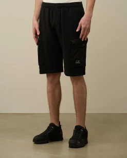 C.P. Company Cotton Fleece Mixed Cargo Shorts Black Discount