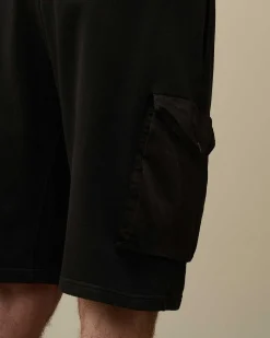 C.P. Company Cotton Fleece Mixed Cargo Shorts Black Discount