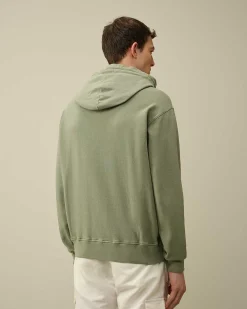 C.P. Company Cotton Fleece Mixed Hoodie Agave Green Discount
