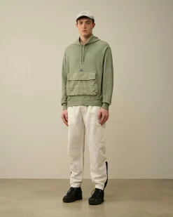 C.P. Company Cotton Fleece Mixed Hoodie Agave Green Discount