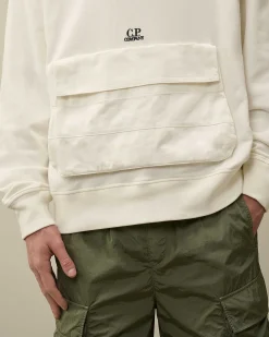 C.P. Company Cotton Fleece Mixed Hoodie Gauze White New