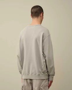 C.P. Company Cotton Fleece Mixed Sweatshirt Drizzle Grey Clearance