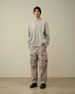 C.P. Company Cotton Fleece Mixed Sweatshirt Drizzle Grey Clearance