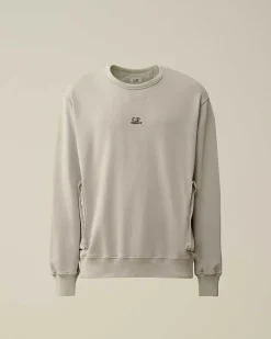C.P. Company Cotton Fleece Mixed Sweatshirt Drizzle Grey Clearance