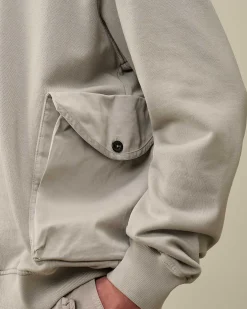 C.P. Company Cotton Fleece Mixed Sweatshirt Drizzle Grey Clearance