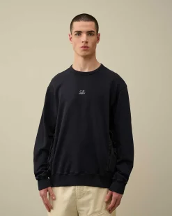 C.P. Company Cotton Fleece Mixed Sweatshirt Total Eclipse-Blue Online