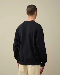 C.P. Company Cotton Fleece Mixed Sweatshirt Total Eclipse-Blue Online
