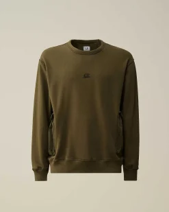 C.P. Company Cotton Fleece Mixed Sweatshirt Ivy Green New