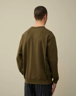 C.P. Company Cotton Fleece Mixed Sweatshirt Ivy Green New