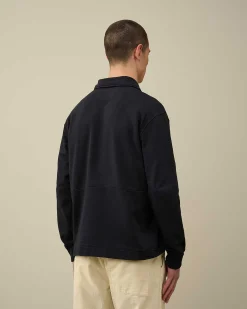C.P. Company Cotton Fleece Mixed Zipped Shirt Total Eclipse-Blue Cheap
