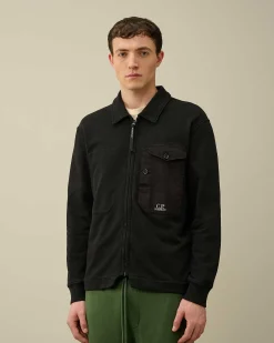 C.P. Company Cotton Fleece Mixed Zipped Shirt Black Fashion