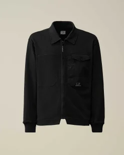 C.P. Company Cotton Fleece Mixed Zipped Shirt Black Fashion