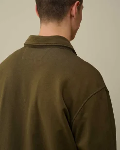 C.P. Company Cotton Fleece Mixed Zipped Shirt Ivy Green Cheap