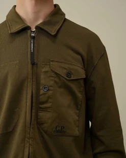 C.P. Company Cotton Fleece Mixed Zipped Shirt Ivy Green Cheap