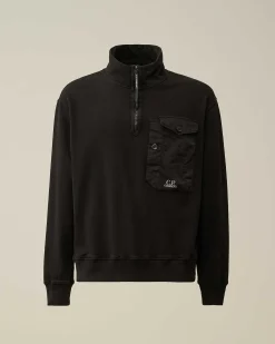 C.P. Company Cotton Fleece Mixed Zipped Sweatshirt Black Online