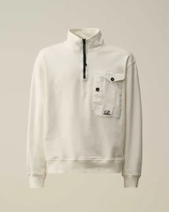 C.P. Company Cotton Fleece Mixed Zipped Sweatshirt Gauze White Online