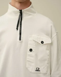 C.P. Company Cotton Fleece Mixed Zipped Sweatshirt Gauze White Online