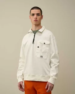 C.P. Company Cotton Fleece Mixed Zipped Sweatshirt Gauze White Online