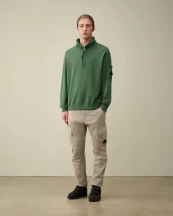 C.P. Company Cotton Fleece Zipped Sweatshirt Duck Green Flash Sale