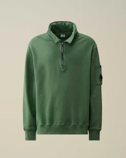 C.P. Company Cotton Fleece Zipped Sweatshirt Duck Green Flash Sale