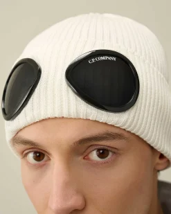 C.P. Company Cotton Goggle Beanie Gauze White Best Sale