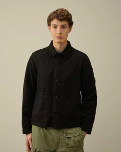 C.P. Company Cotton/Linen Overshirt Black Sale