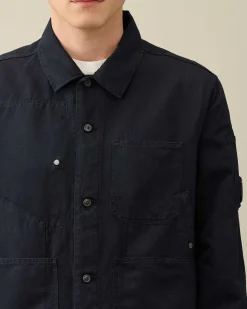 C.P. Company Cotton/Linen Overshirt Total Eclipse-Blue Clearance