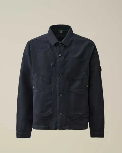 C.P. Company Cotton/Linen Overshirt Total Eclipse-Blue Clearance
