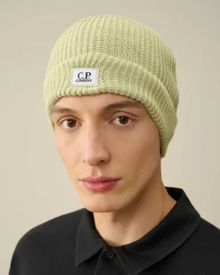 C.P. Company Cotton Logo Beanie White Pear Online