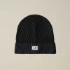 C.P. Company Cotton Logo Beanie Total Eclipse-Blue Outlet