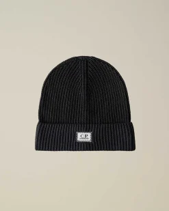 C.P. Company Cotton Logo Beanie Total Eclipse-Blue Outlet