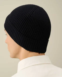 C.P. Company Cotton Logo Beanie Total Eclipse-Blue Outlet