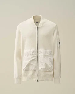 C.P. Company Cotton Mixed Bomber Knit Gauze White Cheap