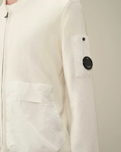 C.P. Company Cotton Mixed Bomber Knit Gauze White Cheap