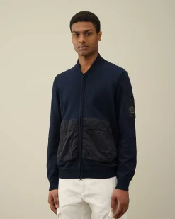 C.P. Company Cotton Mixed Bomber Knit Total Eclipse-Blue Shop