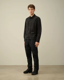 C.P. Company Cotton Popeline Overshirt Black Flash Sale
