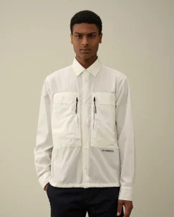 C.P. Company Cotton Popeline Overshirt Gauze White Hot
